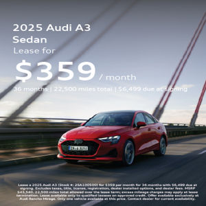 2025 Audi A3 sedan driving at an angle view